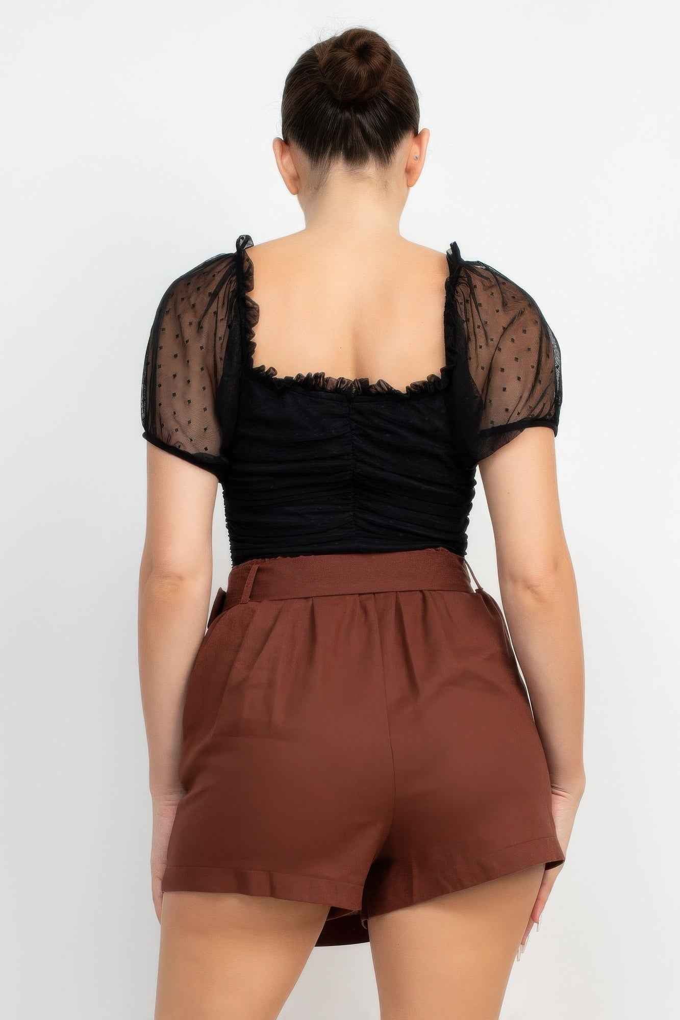 Shirred Mesh Sleeve Bodysuit