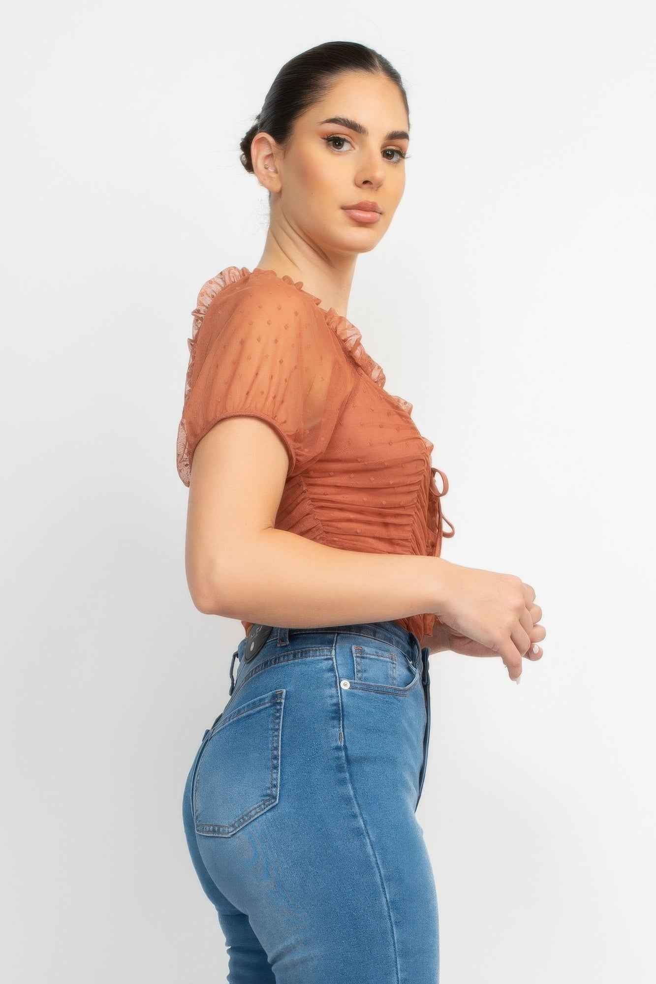 Shirred Mesh Sleeve Bodysuit