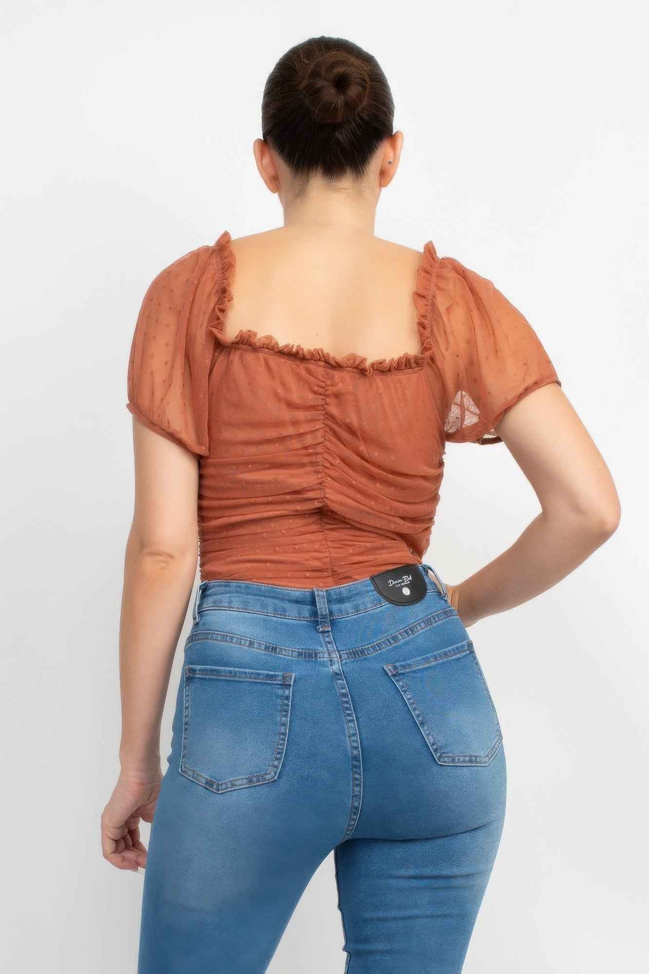 Shirred Mesh Sleeve Bodysuit