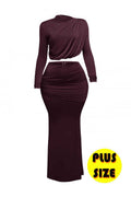 Plus Size Shirring Detailed Top & Long Skirt Set