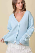 Hand Sewn Satin Ribbon Detail On Sleeve Cardigan