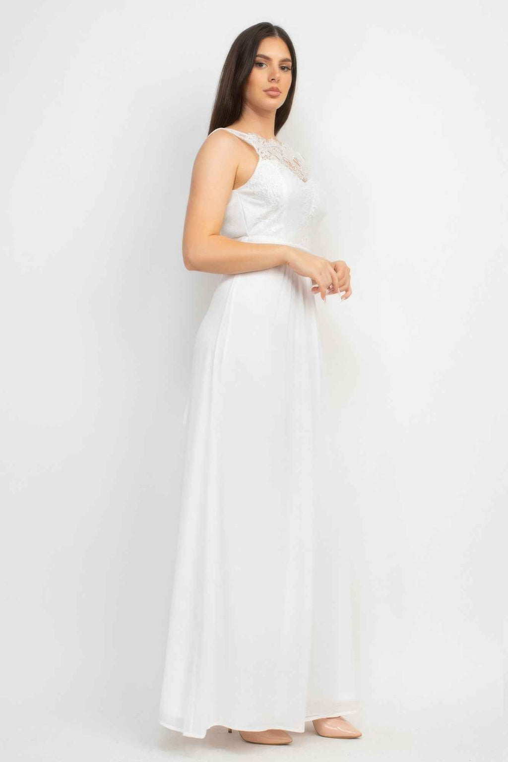 Jewel Waist-tie Lace Maxi Dress