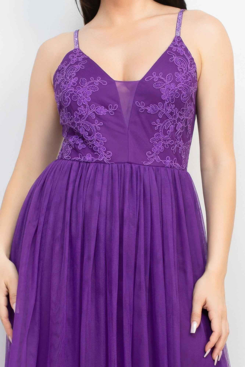 Glittered Straps Mesh Tulle Maxi Dress