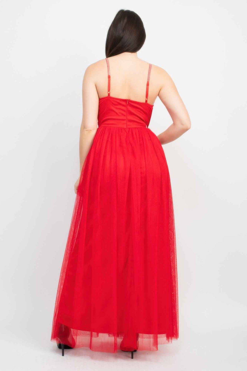 Glittered Straps Mesh Tulle Maxi Dress