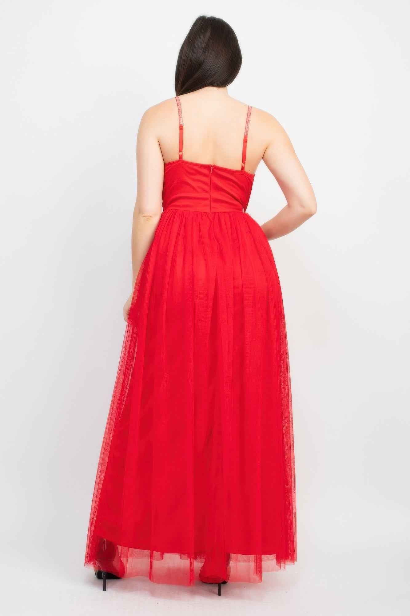 Glittered Straps Mesh Tulle Maxi Dress