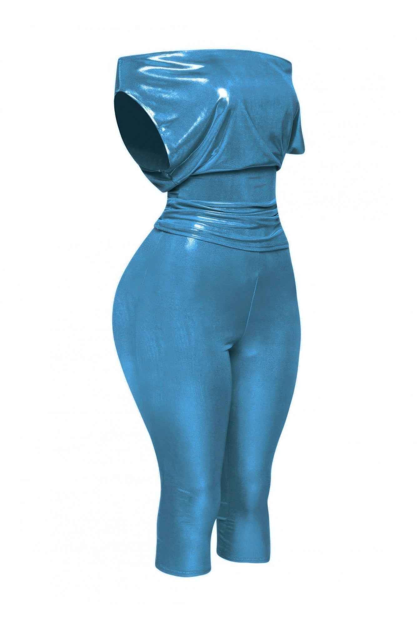 Lose Fit Shimmer Top And Capri Set