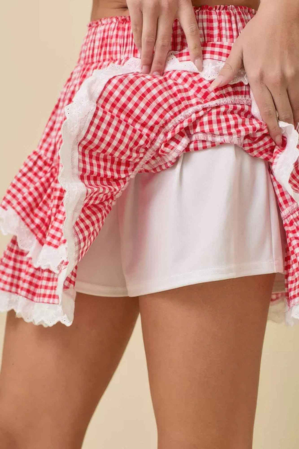 Gingham Ruffle Skort With Eyelet Ruffle