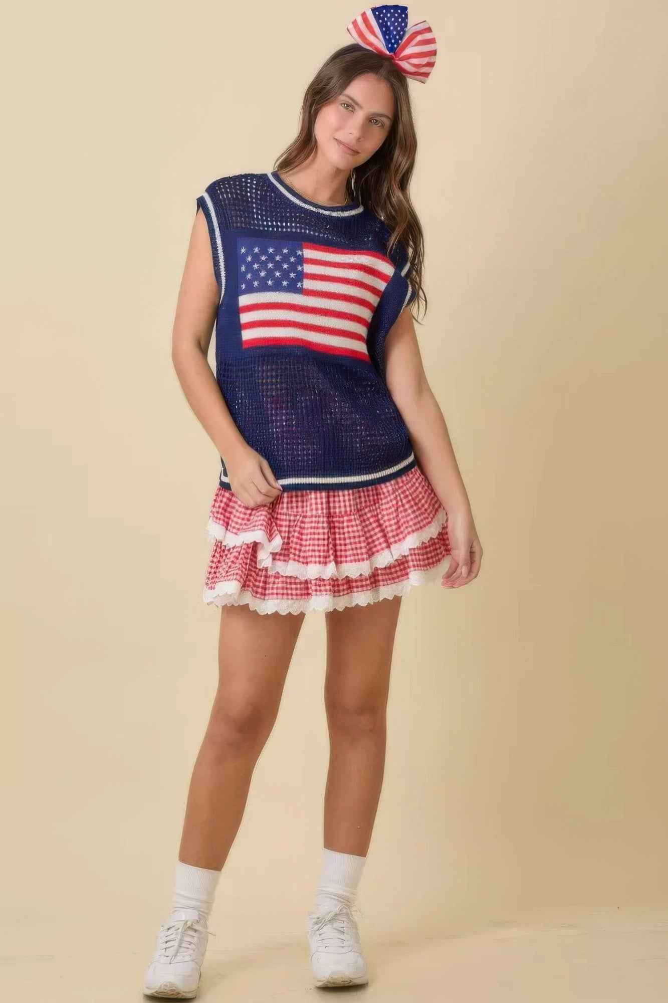 Gingham Ruffle Skort With Eyelet Ruffle