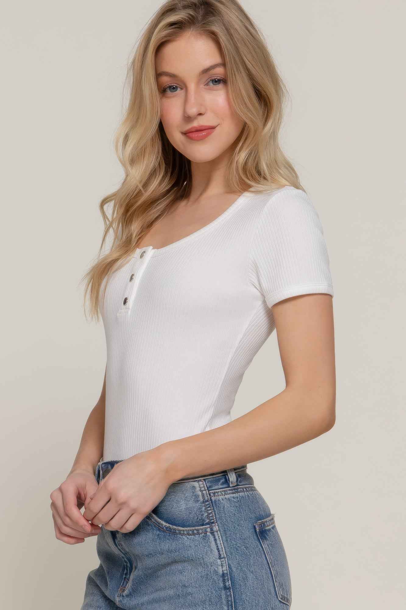 Short Slv Snap Button Rib Bodysuit