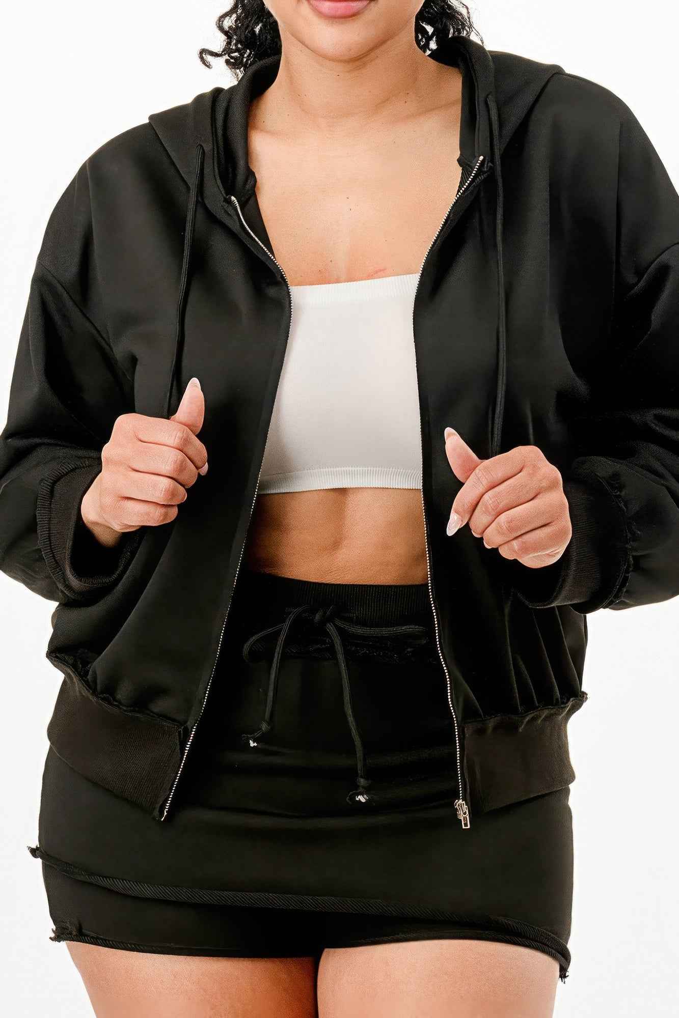 Zipped Hooded Jacket And Skort Set