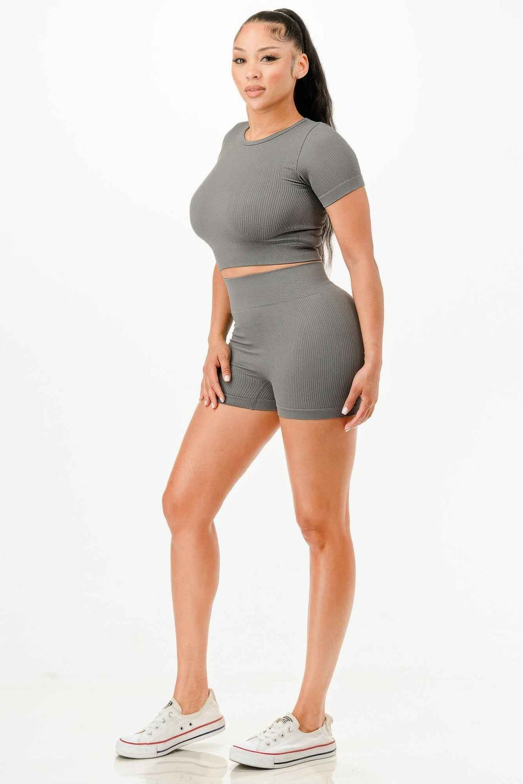 Ribbed Seamless T-shirt And Bike Shorts Set