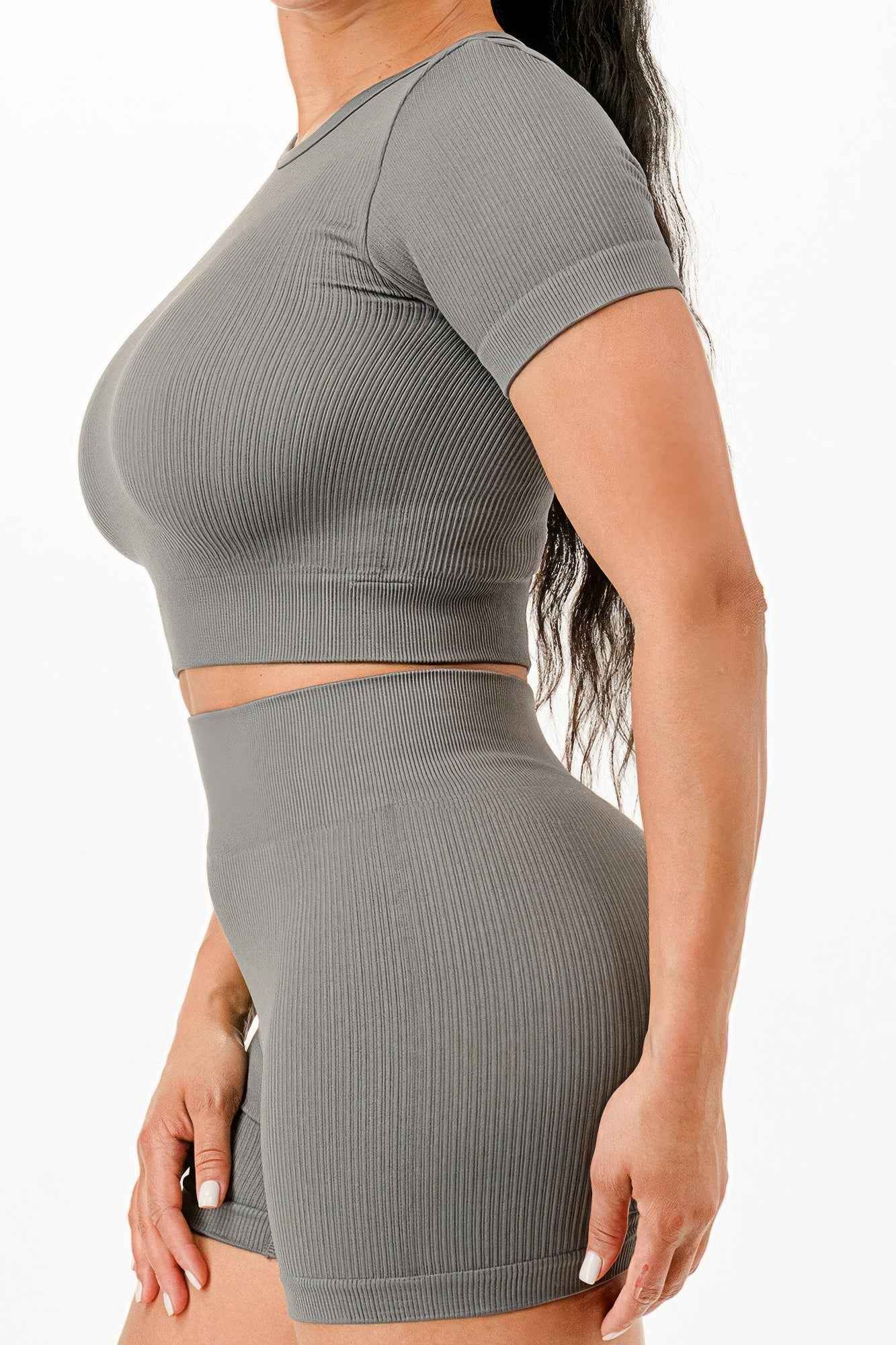 Ribbed Seamless T-shirt And Bike Shorts Set