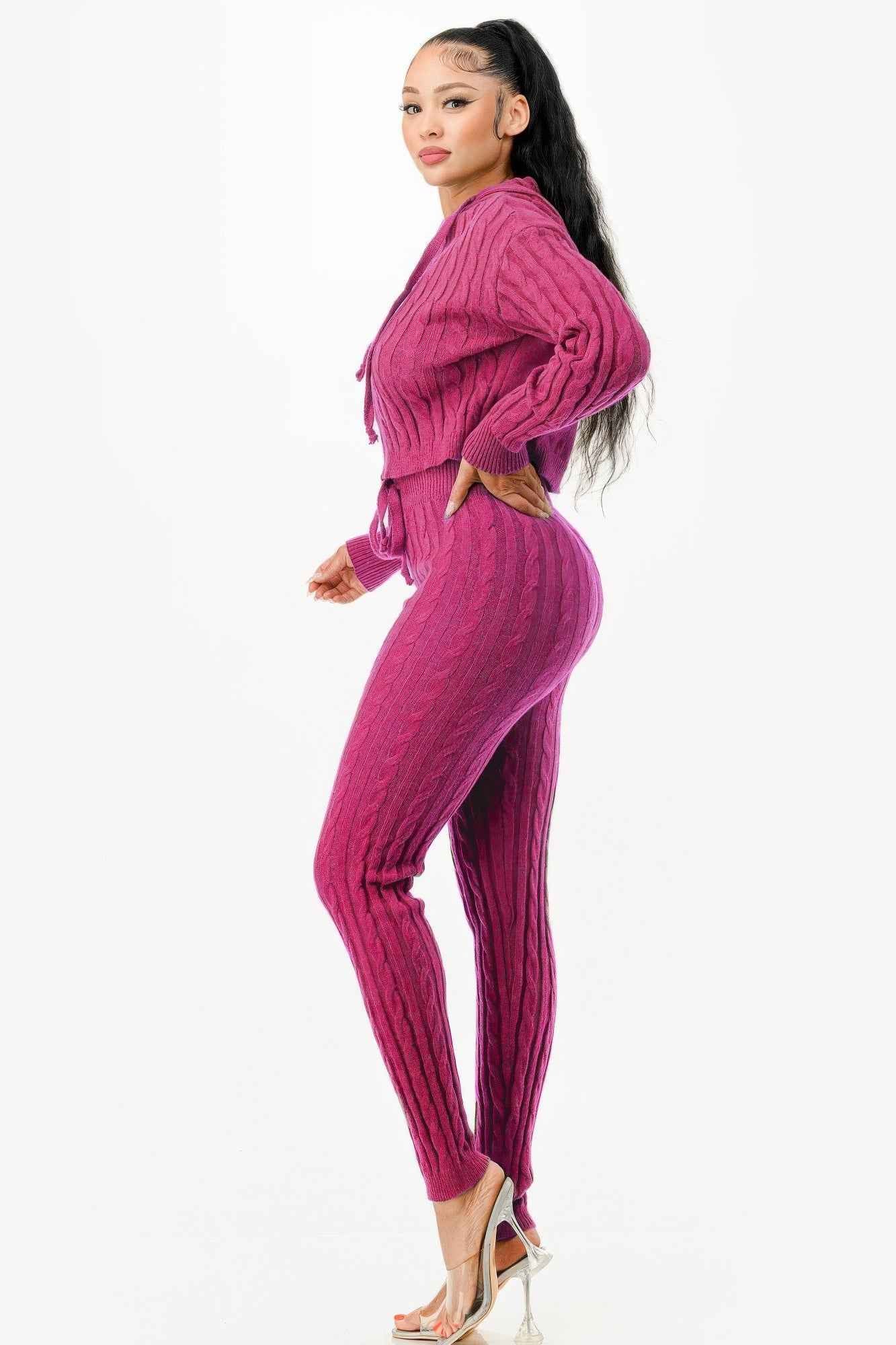 Cable Hoodie Sweater 2pcs Set