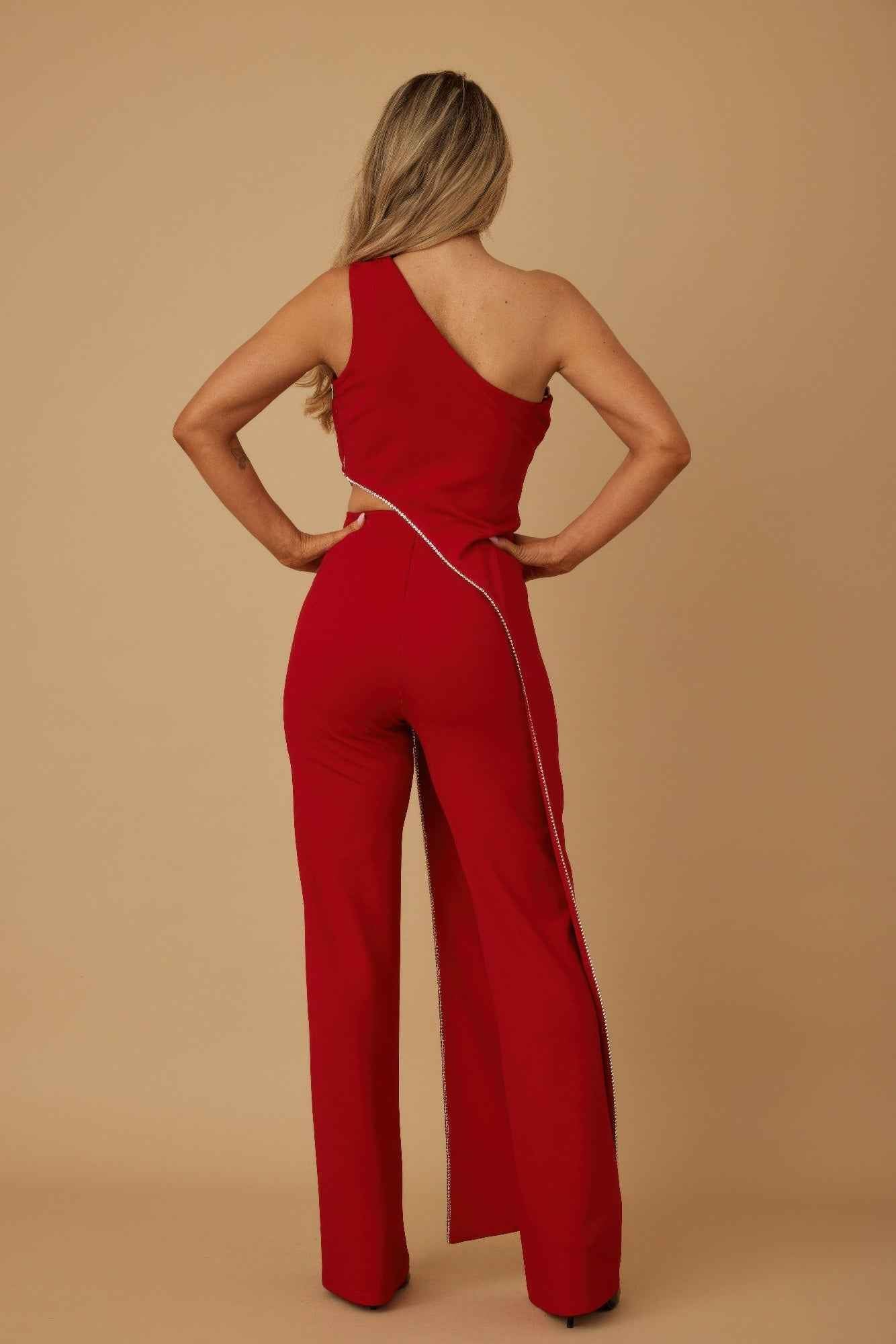 One Shoulder Strap Draped Layer W Rhinestone Sets