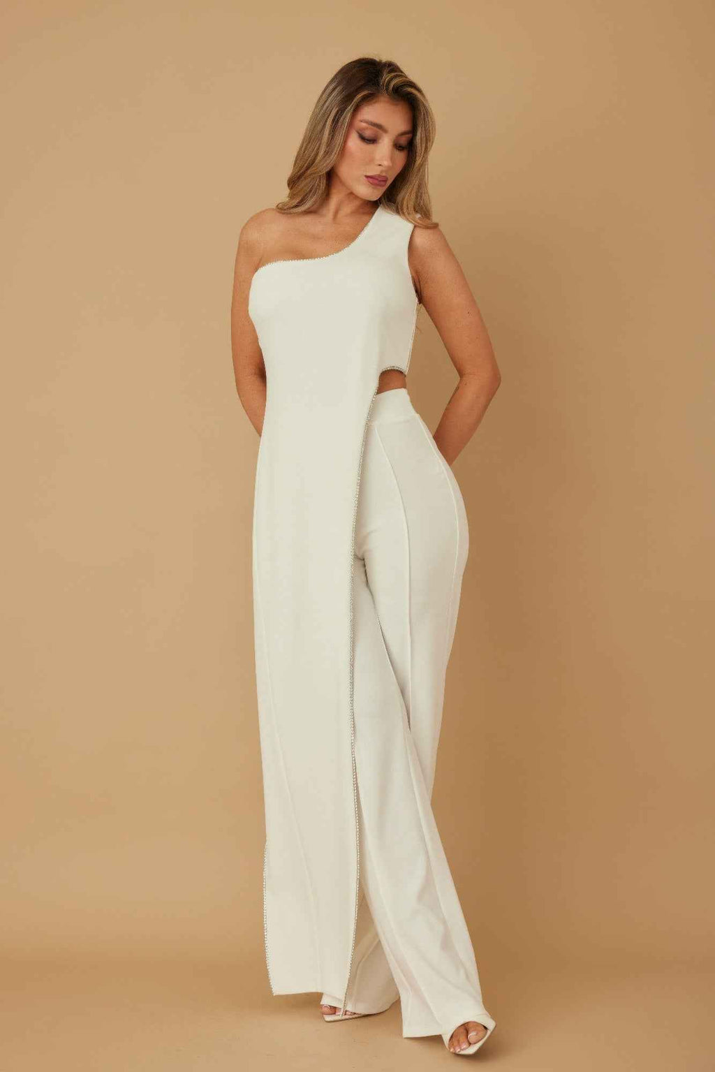 One Shoulder Strap Draped Layer W Rhinestone Sets