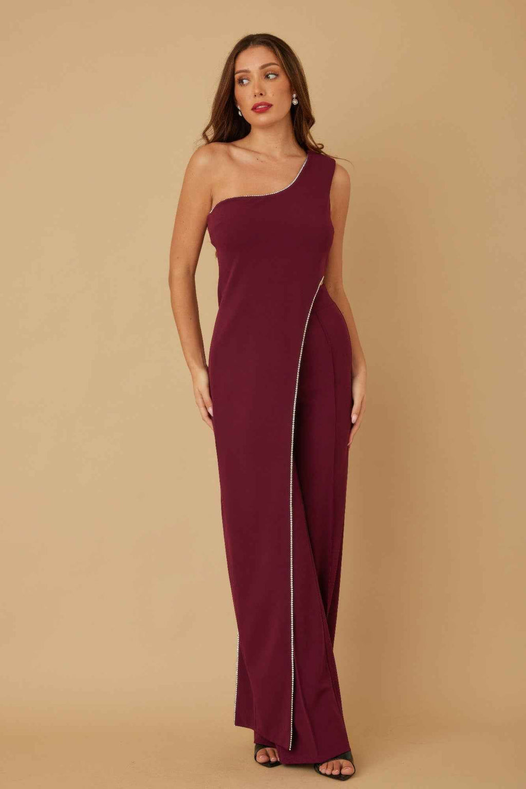 One Shoulder Strap Draped Layer W Rhinestone Sets