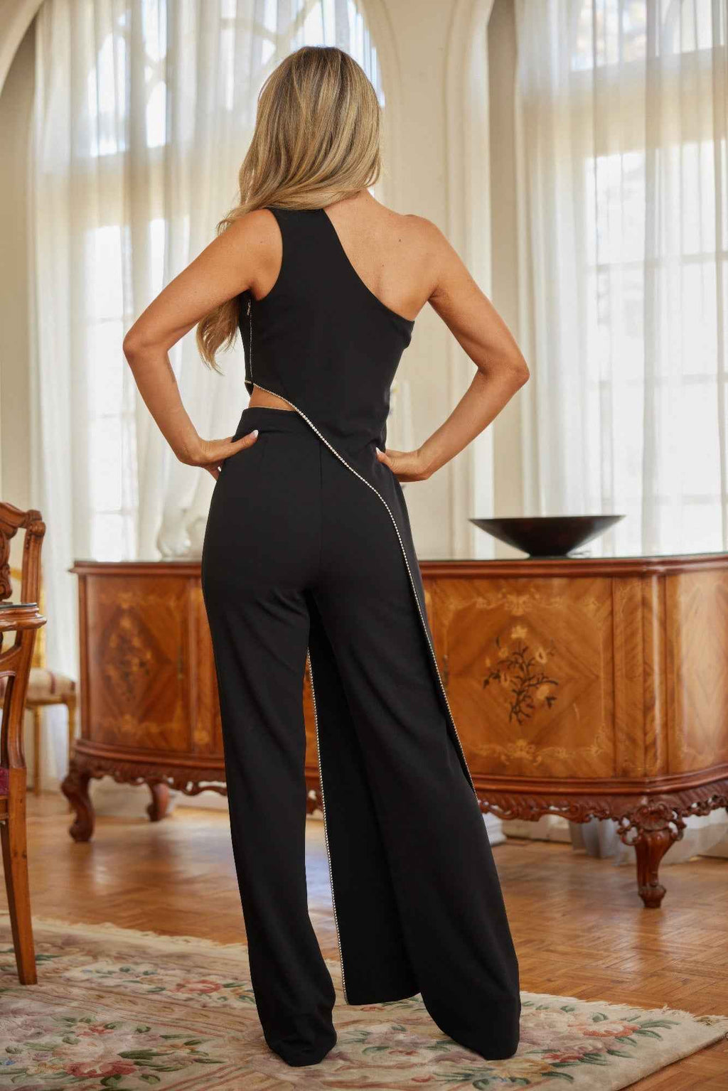 One Shoulder Strap Draped Layer W Rhinestone Sets