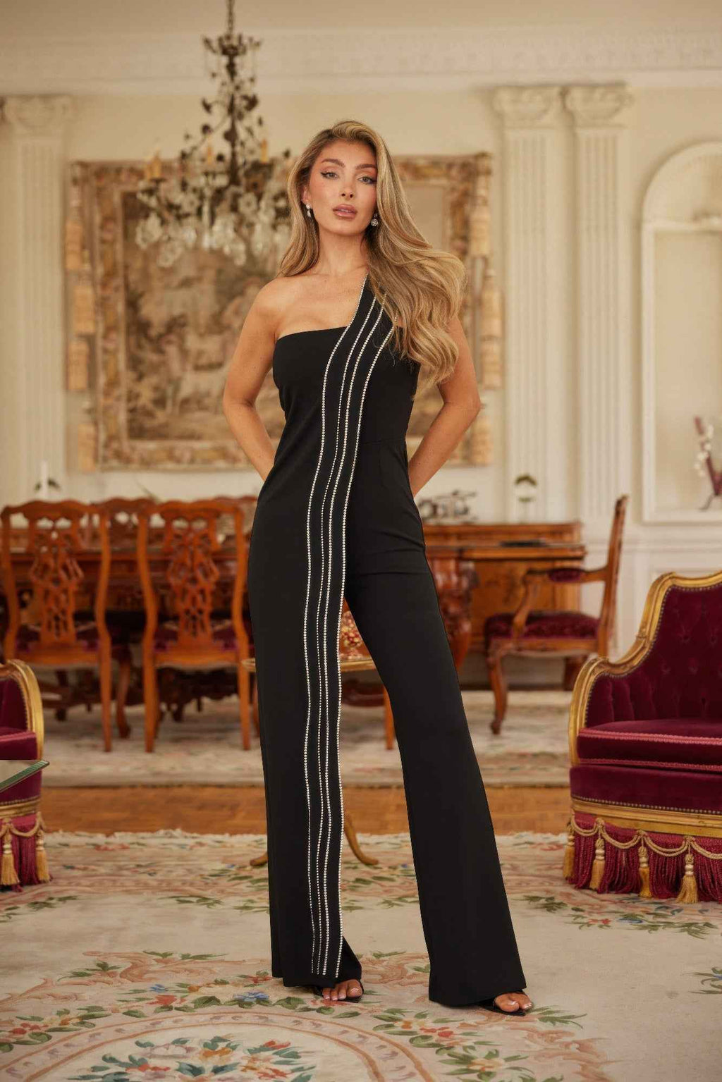 Flap Rhinestone Edge Jumpsuit