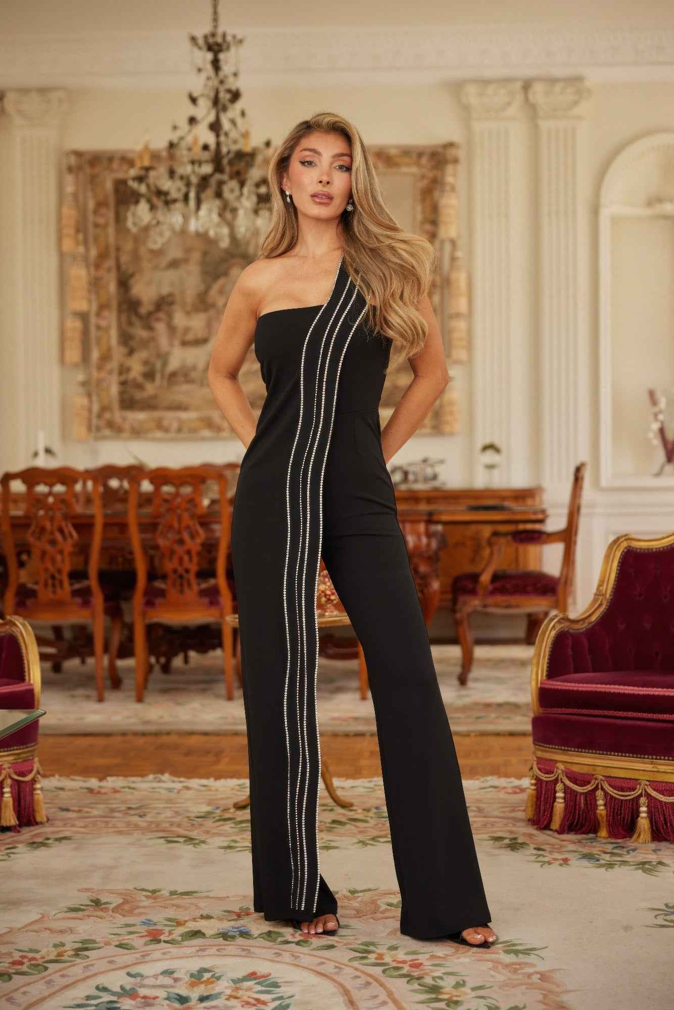 Flap Rhinestone Edge Jumpsuit