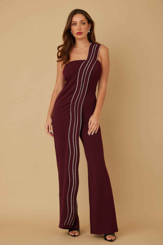 Flap Rhinestone Edge Jumpsuit