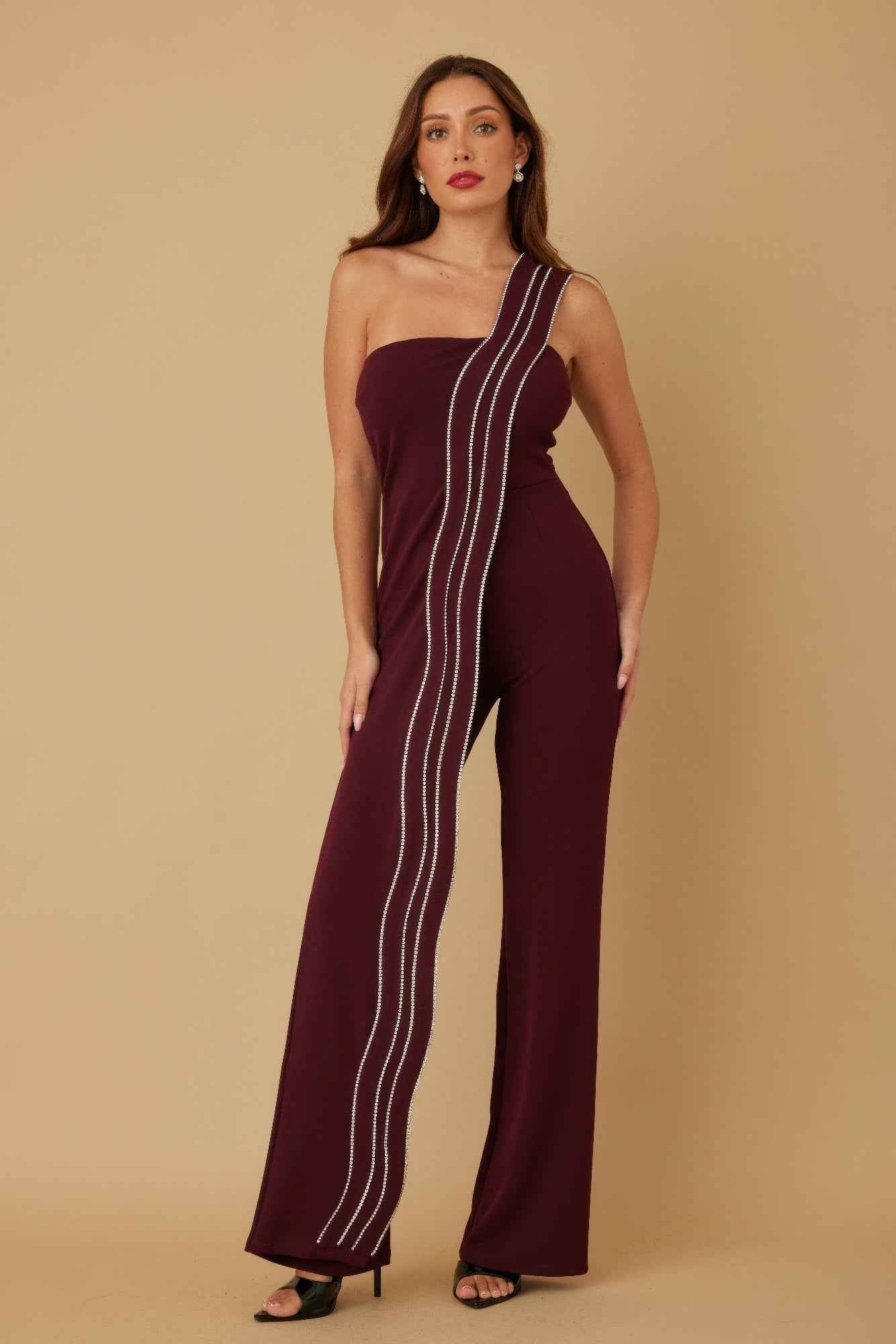 Flap Rhinestone Edge Jumpsuit