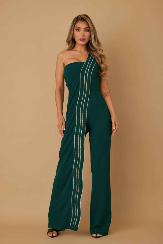 Flap Rhinestone Edge Jumpsuit