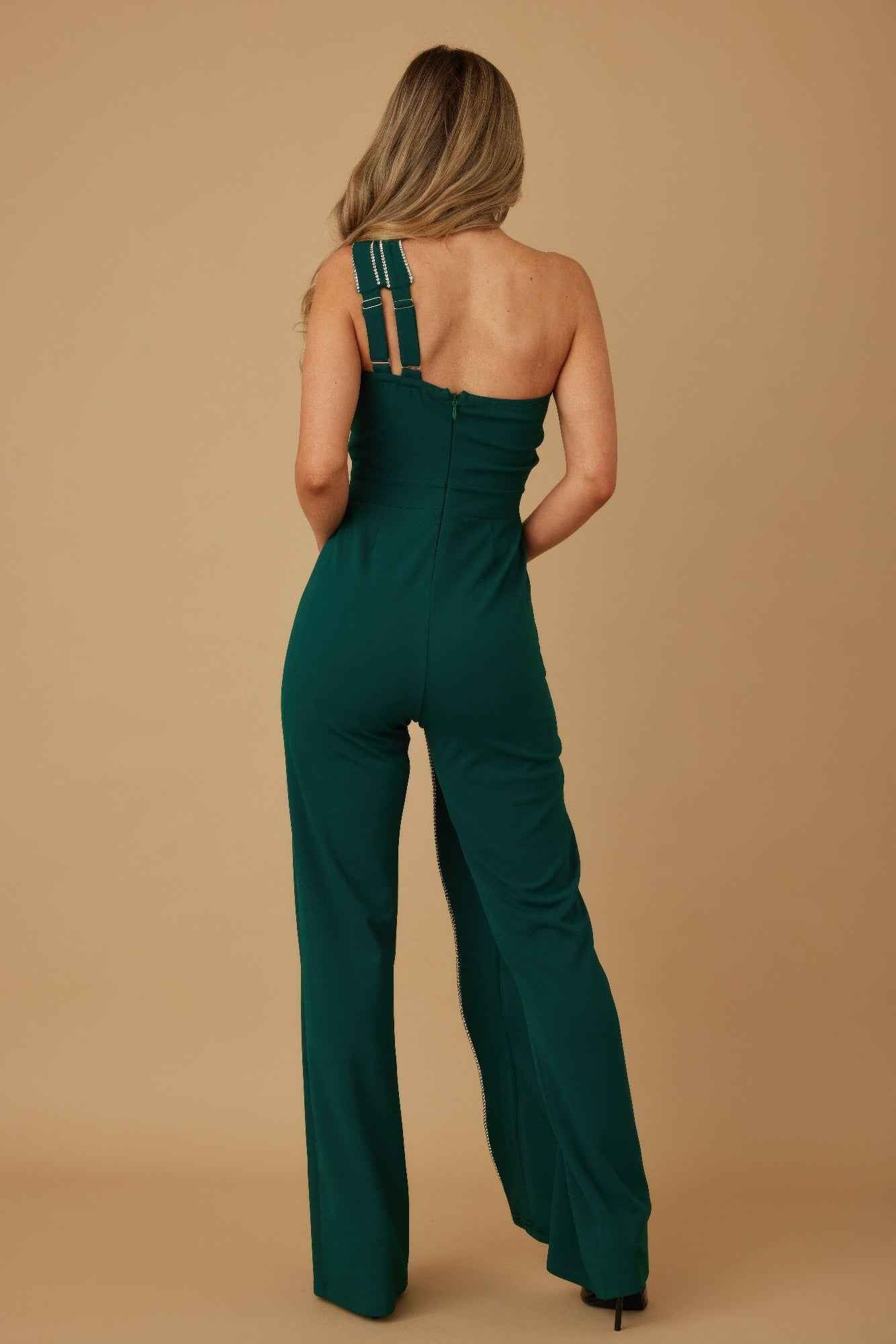 Flap Rhinestone Edge Jumpsuit