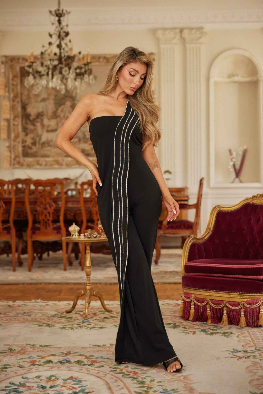 Flap Rhinestone Edge Jumpsuit