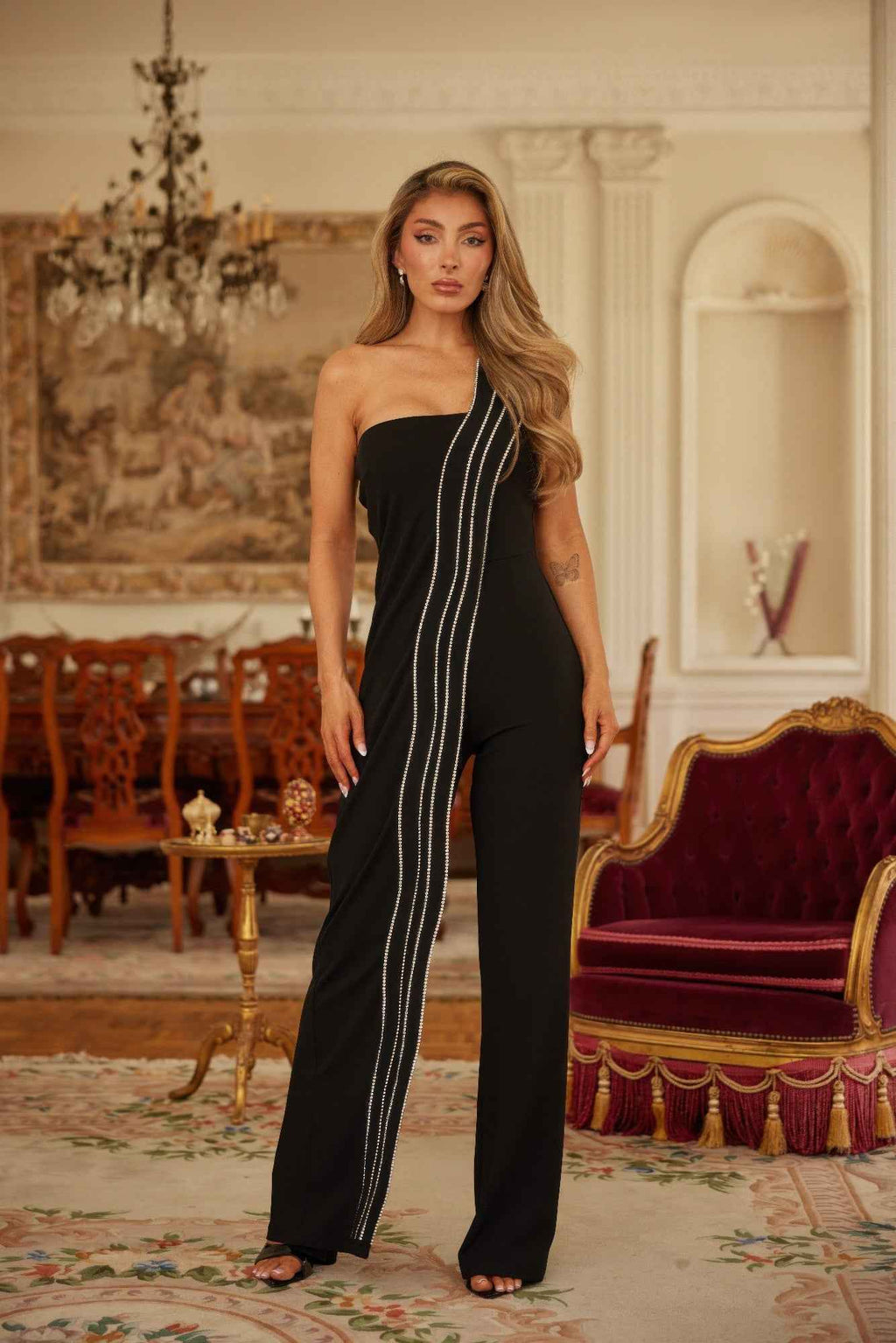 Flap Rhinestone Edge Jumpsuit
