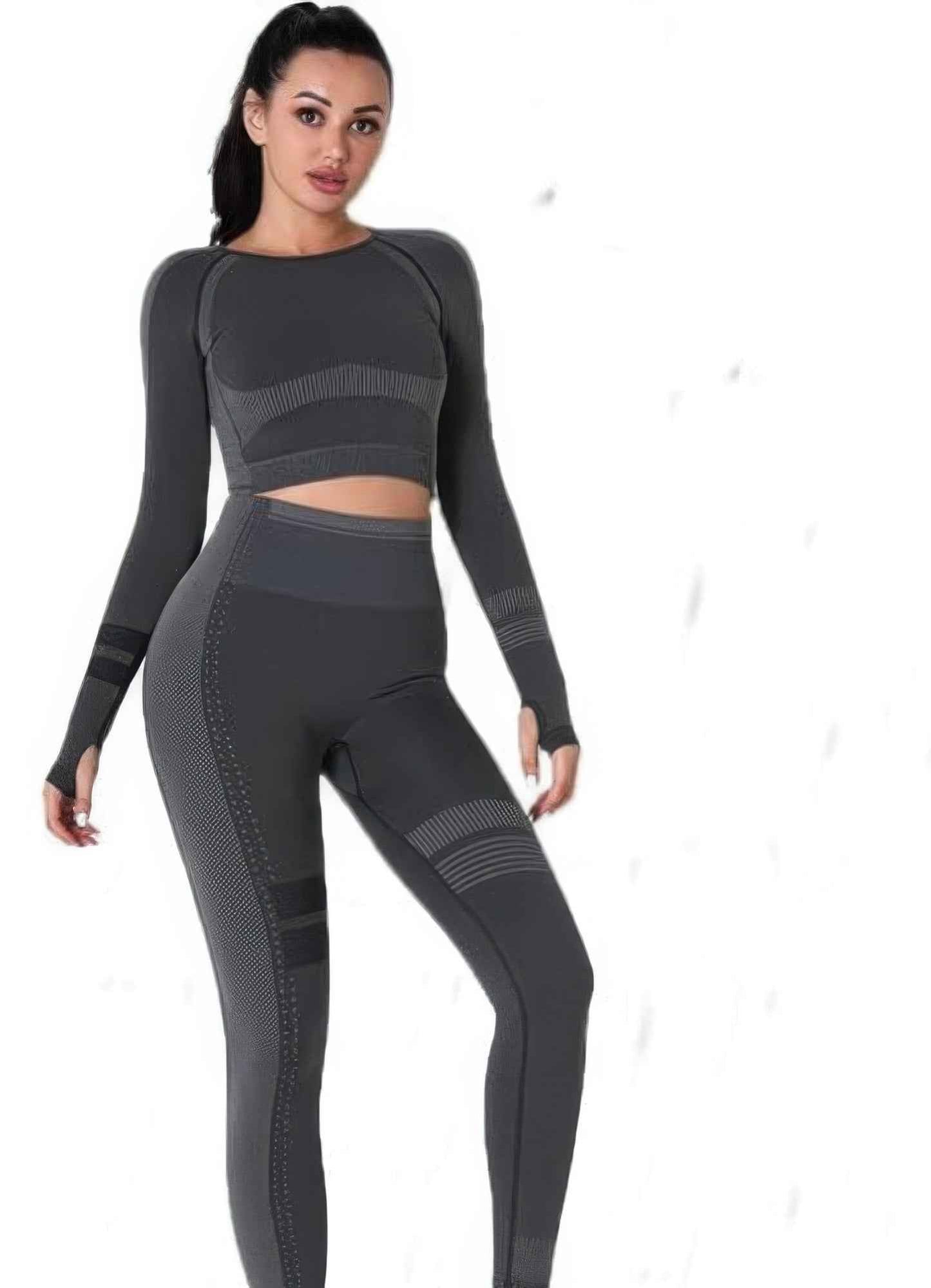 Seamless Long Sleeve Solid Yoga Set