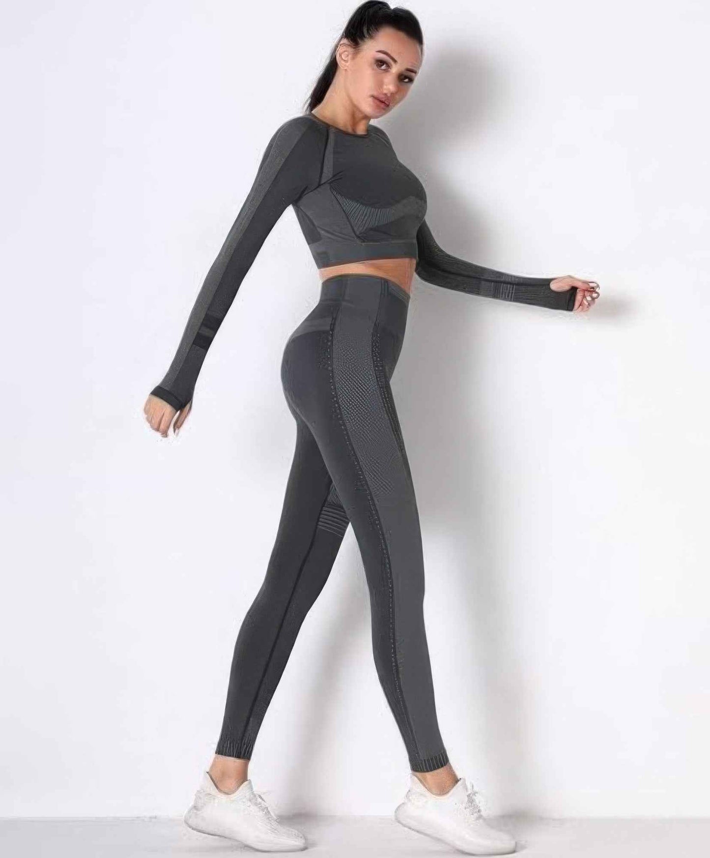 Seamless Long Sleeve Solid Yoga Set