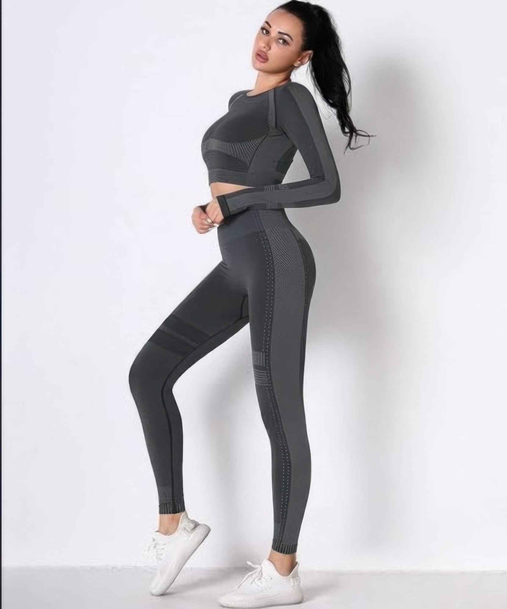 Seamless Long Sleeve Solid Yoga Set