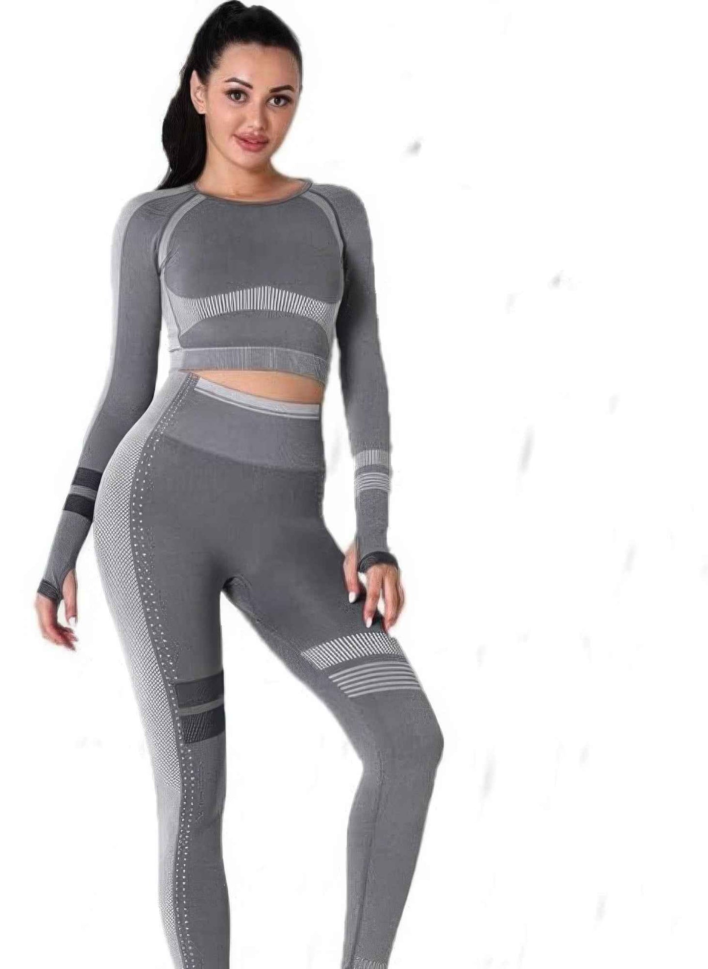 Seamless Long Sleeve Solid Yoga Set