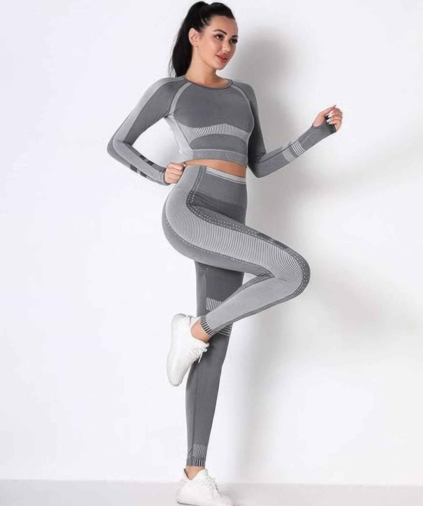 Seamless Long Sleeve Solid Yoga Set