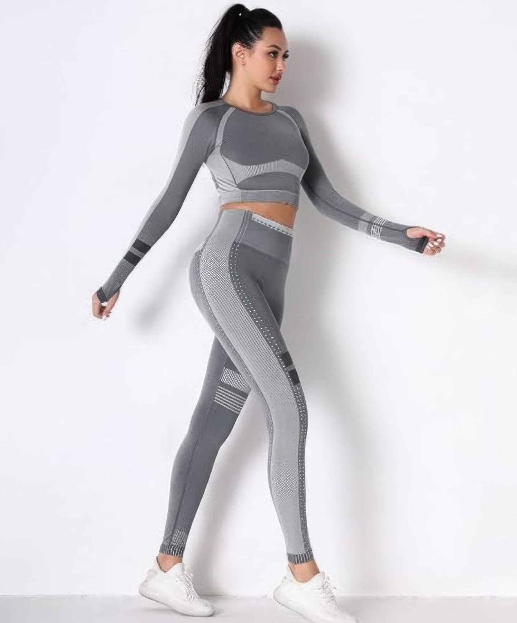 Seamless Long Sleeve Solid Yoga Set