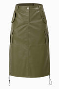 Pu Side Pockets Midi Skirt