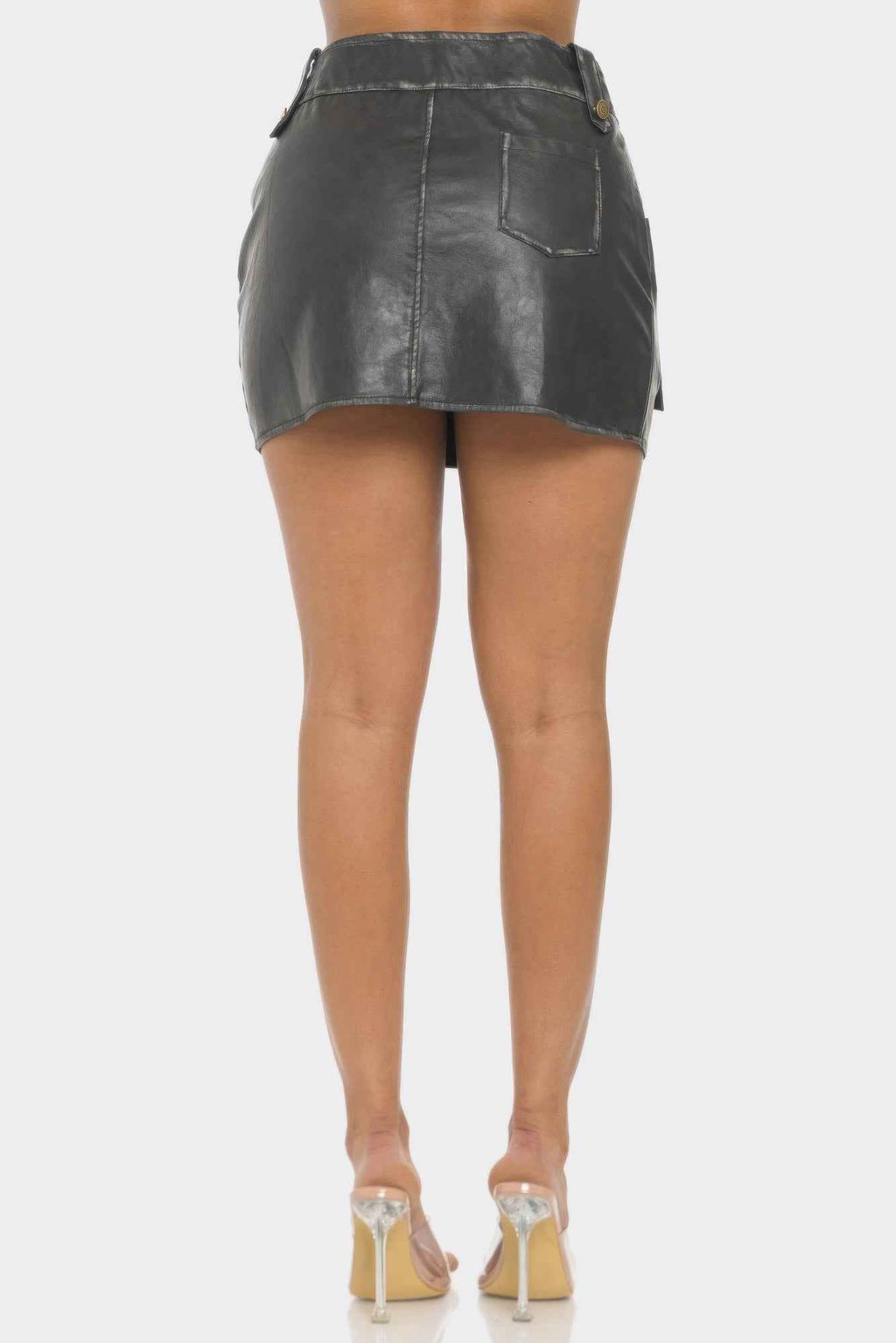 Faux Leather Strap Mini Skirt