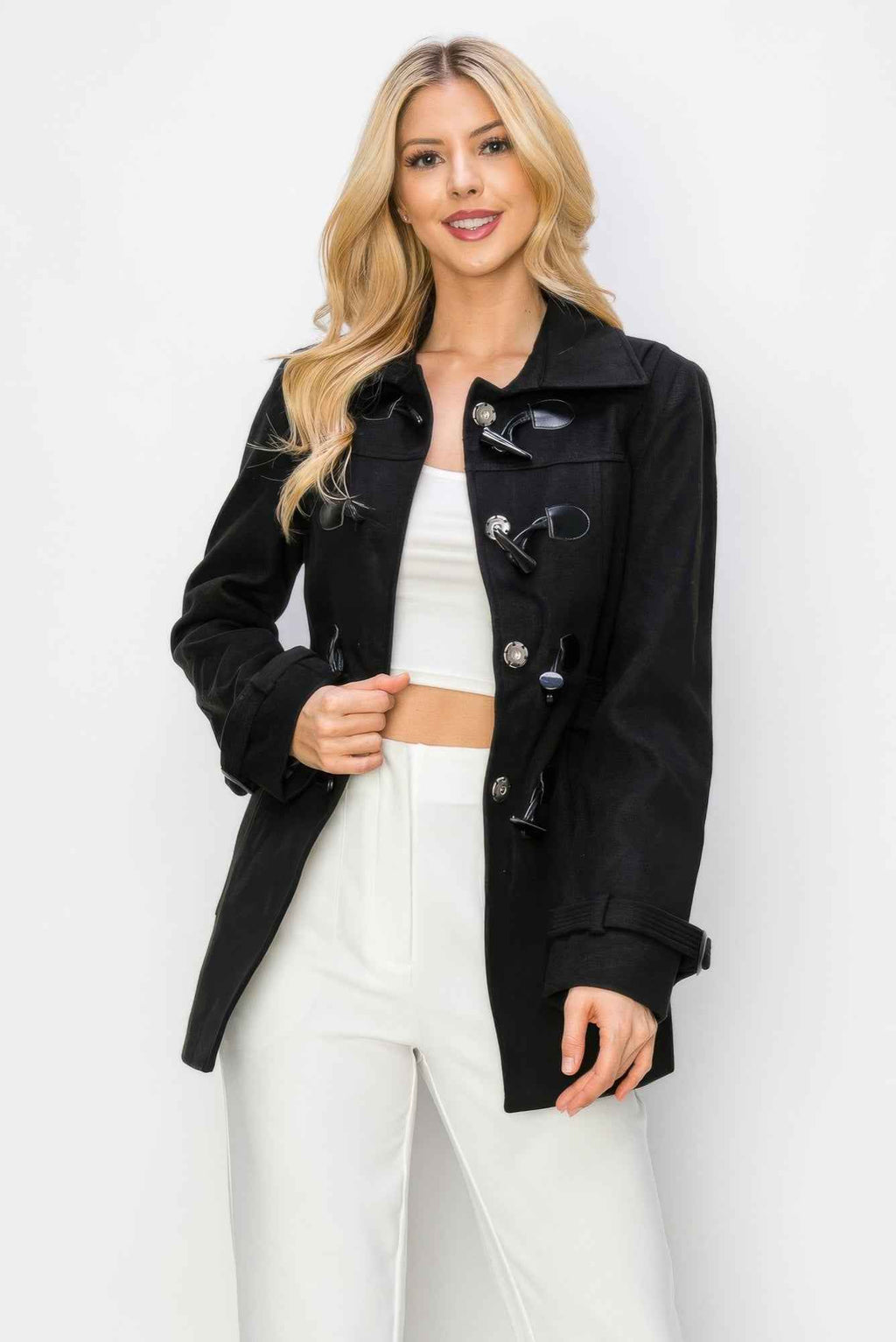 Wool Toggle Button Peacoat With Pockets