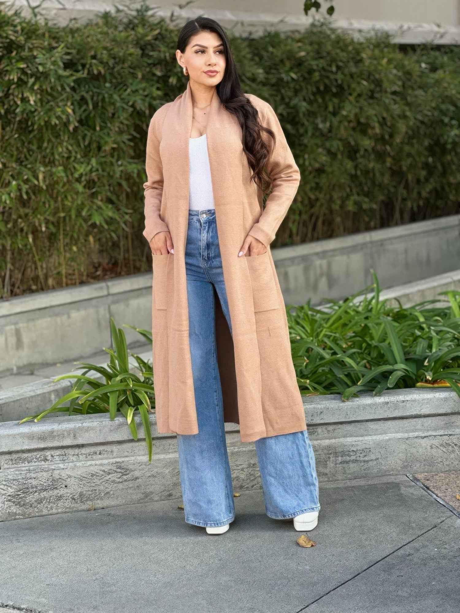 Clover Fine Knit Midi Cardi Cardigan With Pockets