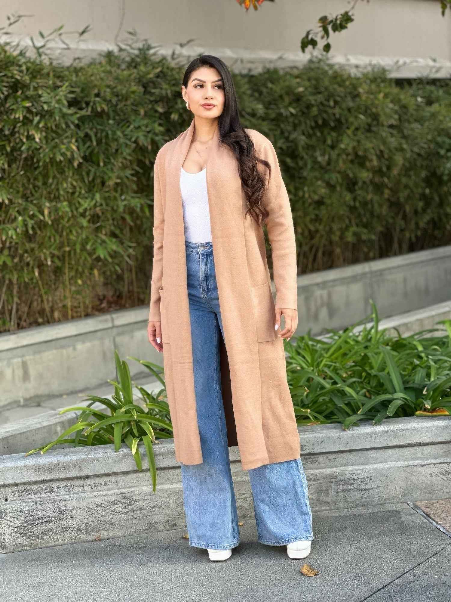 Clover Fine Knit Midi Cardi Cardigan With Pockets