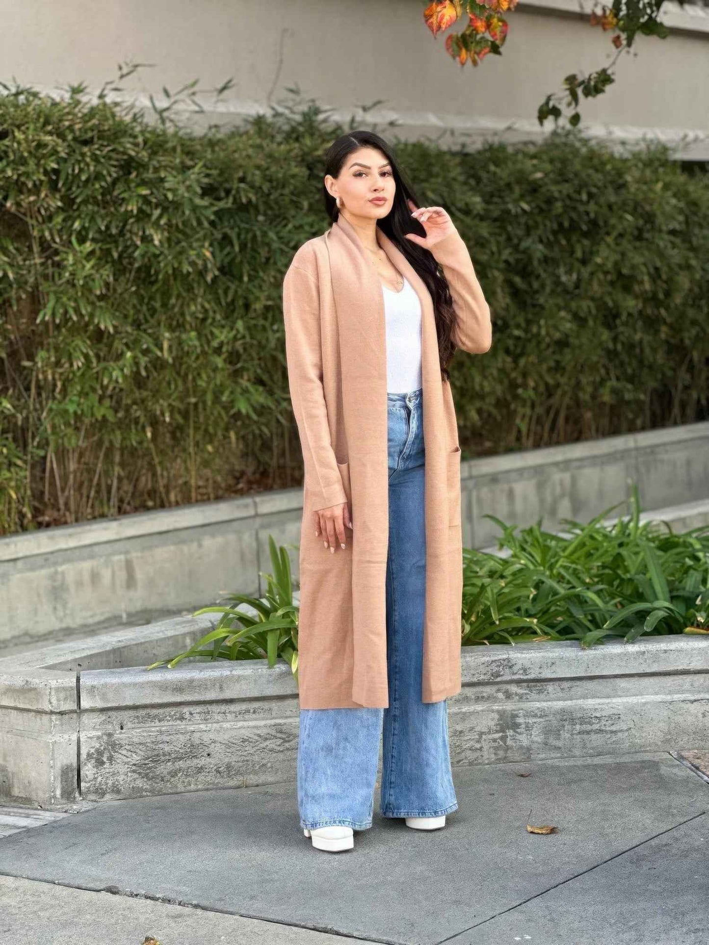 Clover Fine Knit Midi Cardi Cardigan With Pockets