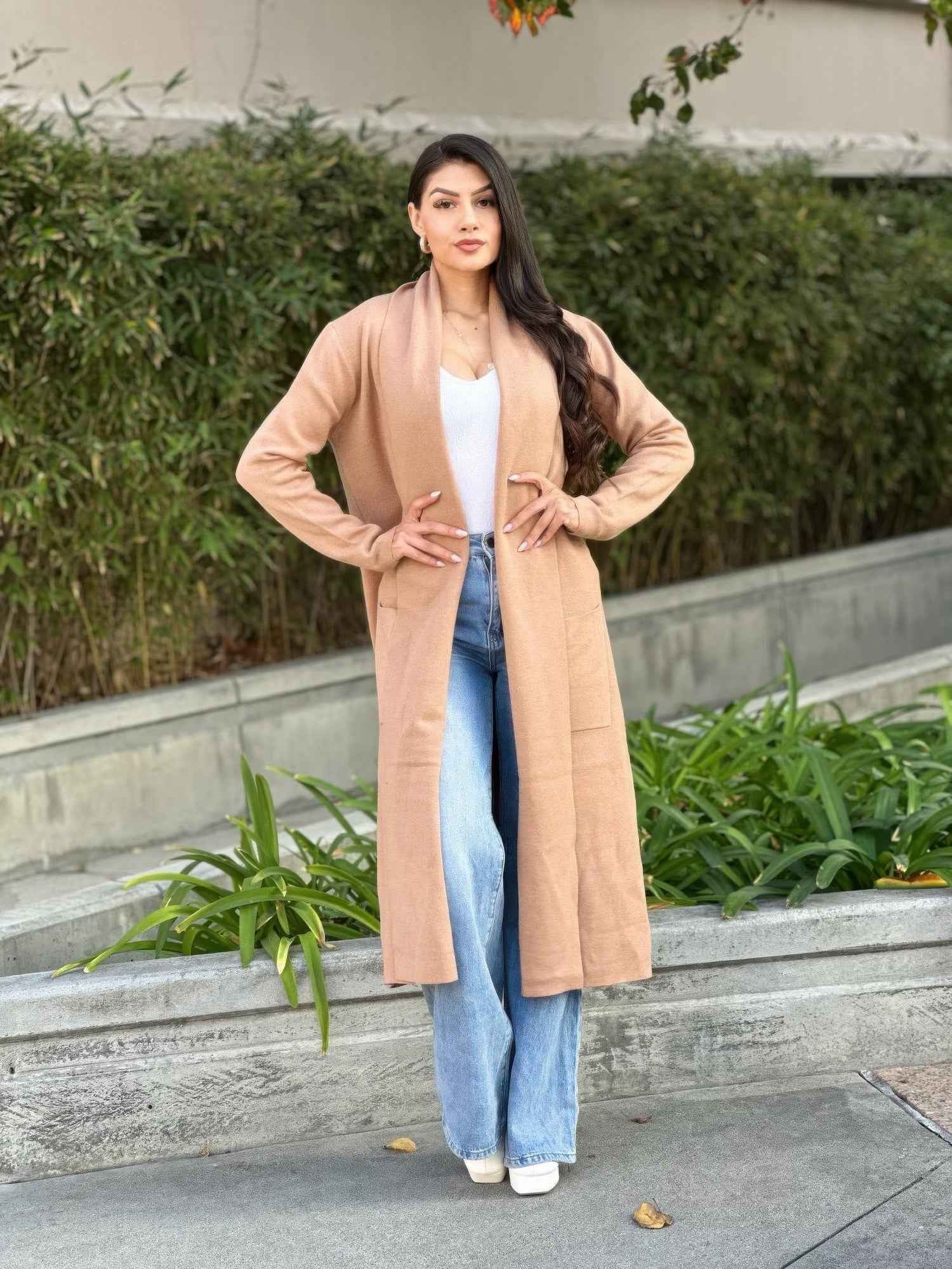 Clover Fine Knit Midi Cardi Cardigan With Pockets