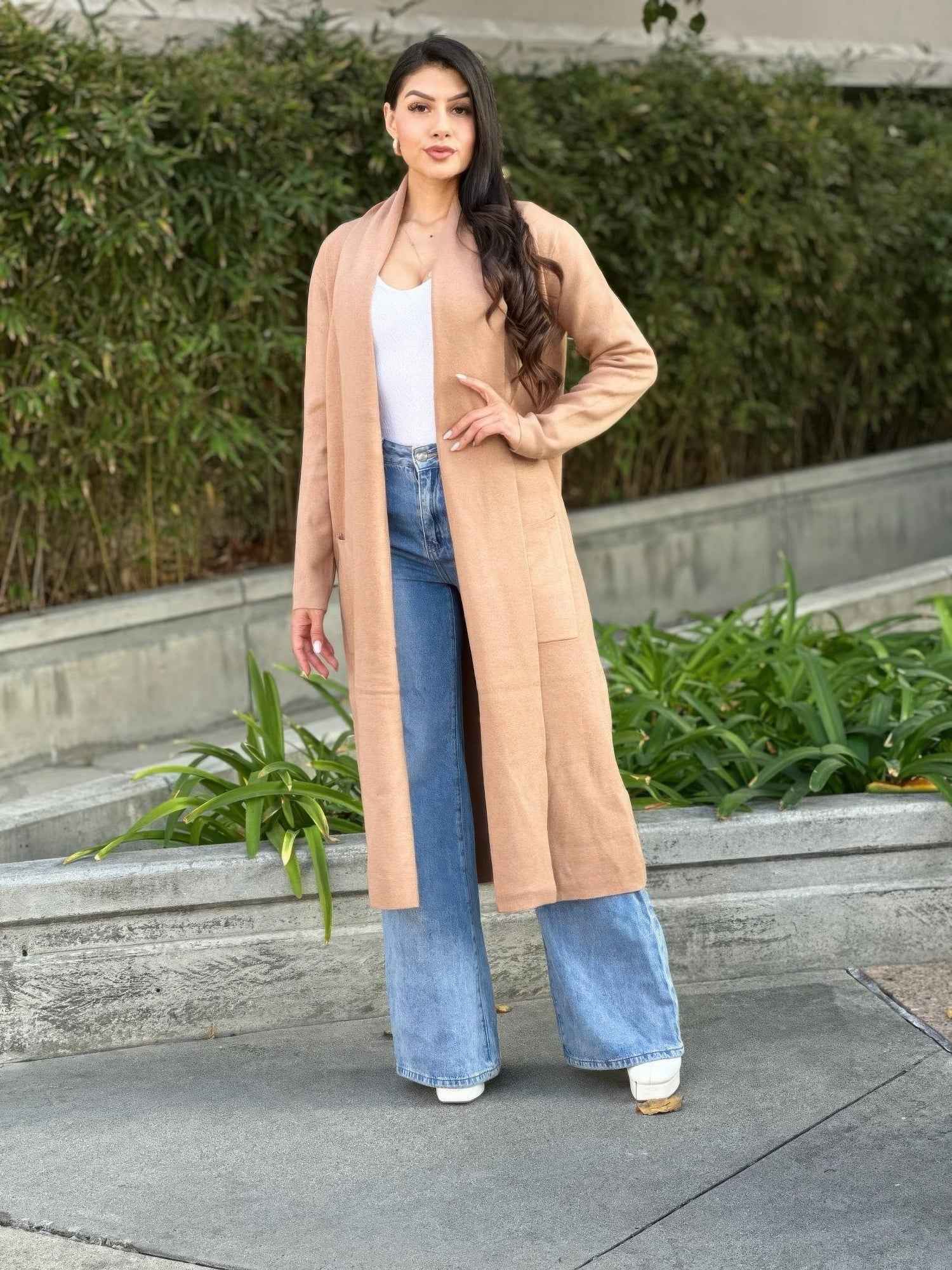 Clover Fine Knit Midi Cardi Cardigan With Pockets