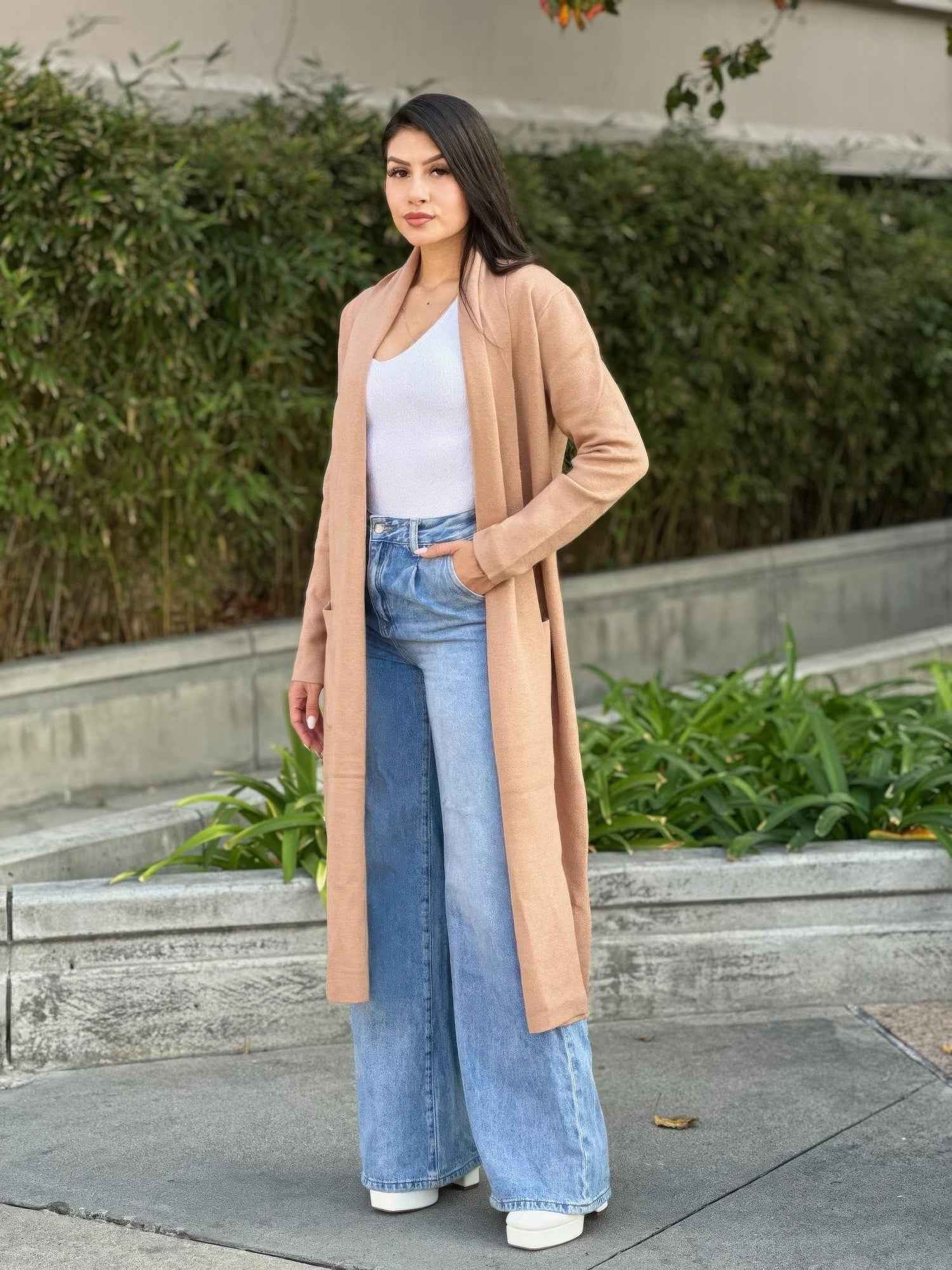 Clover Fine Knit Midi Cardi Cardigan With Pockets