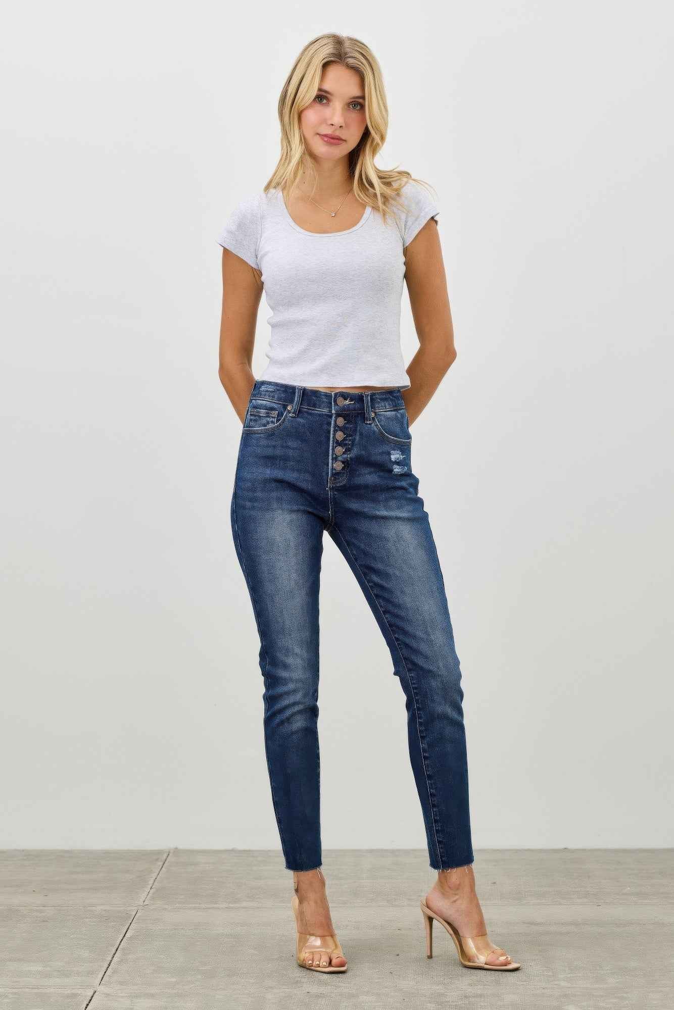 High Rise Ankle Skinny With Button Fly