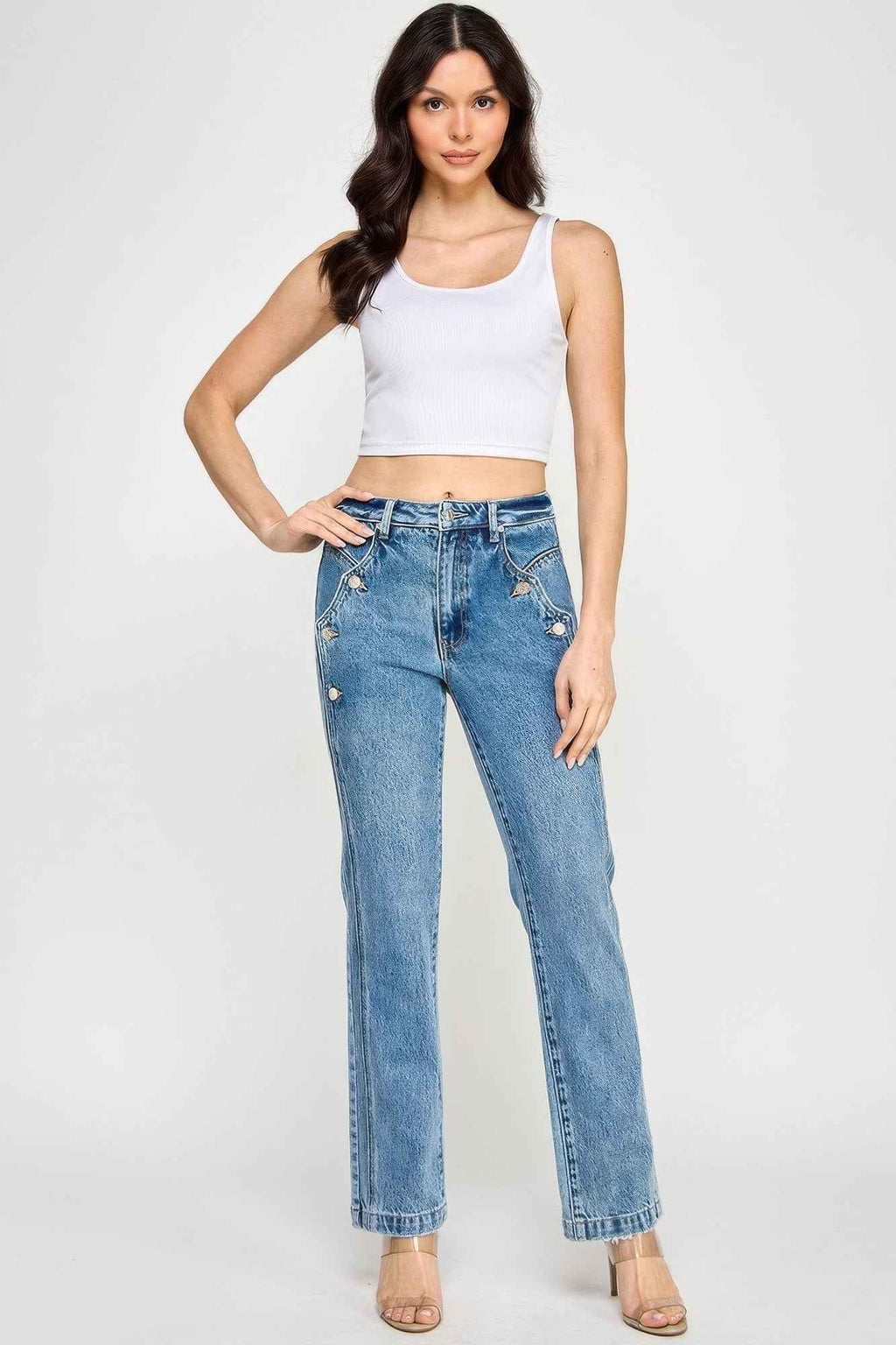 High Rise Dad Jean With Scallop Pocket