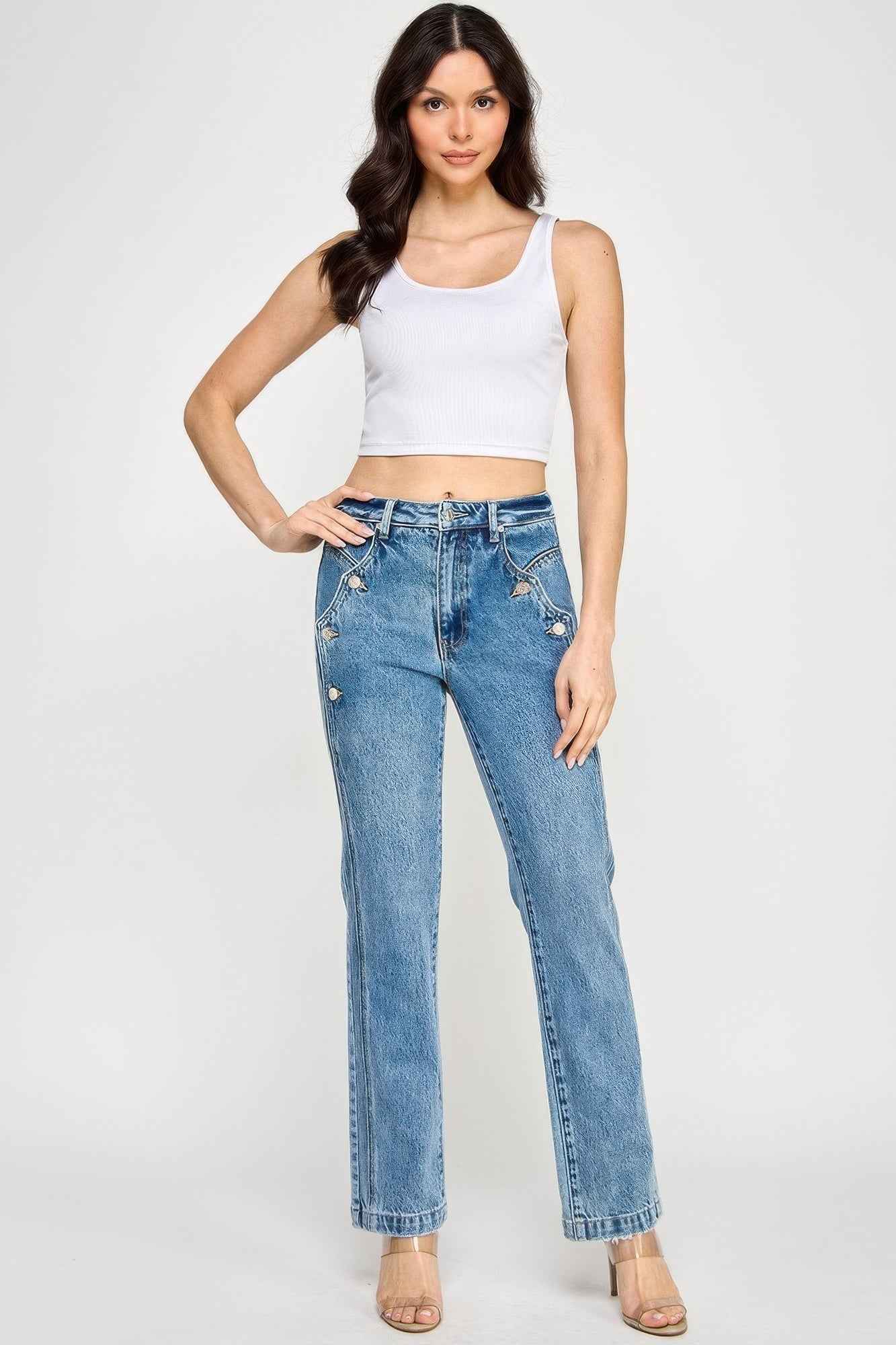High Rise Dad Jean With Scallop Pocket