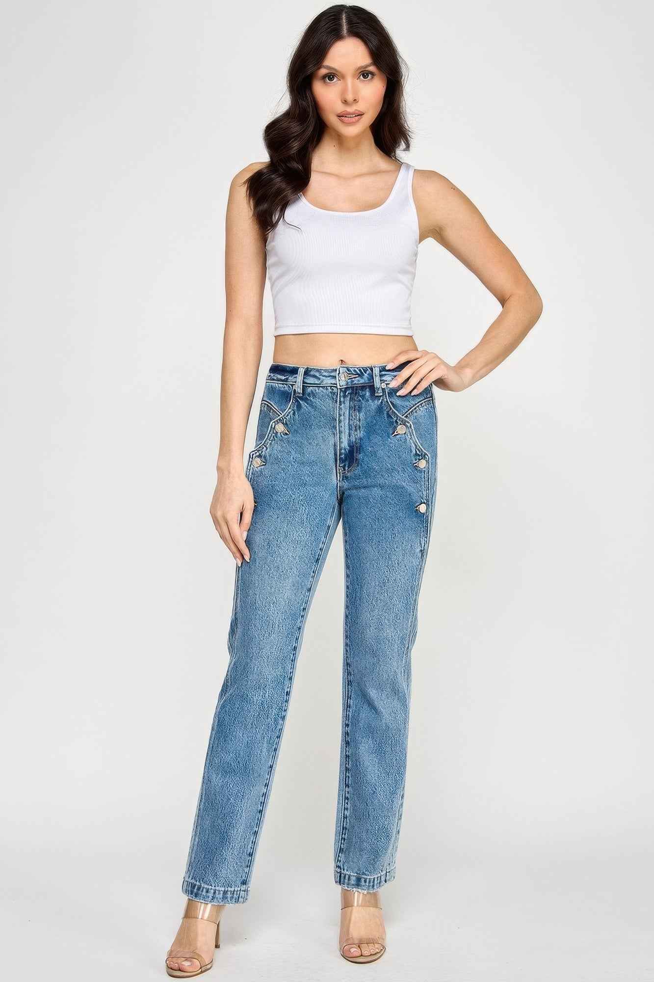 High Rise Dad Jean With Scallop Pocket