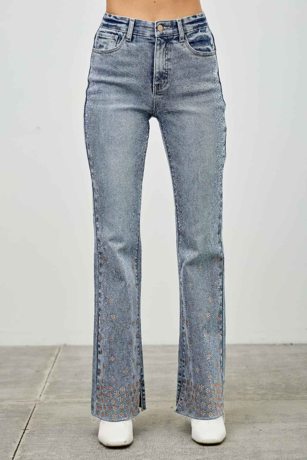 High Rise Kick Flare With Rhinestone