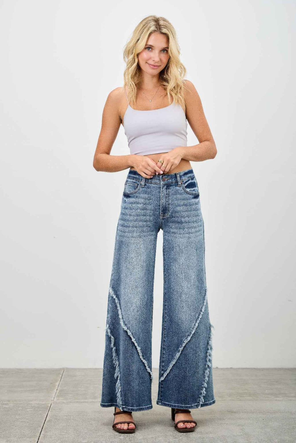 Mid Rise Wide Frayed Seam